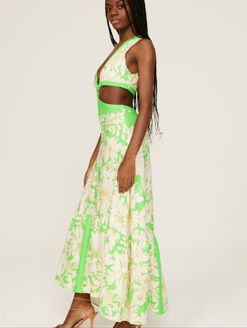 Sandro Ludmila Lime Green and White Floral Cutout Dress Size 36/Small - Picture 3 of 8
